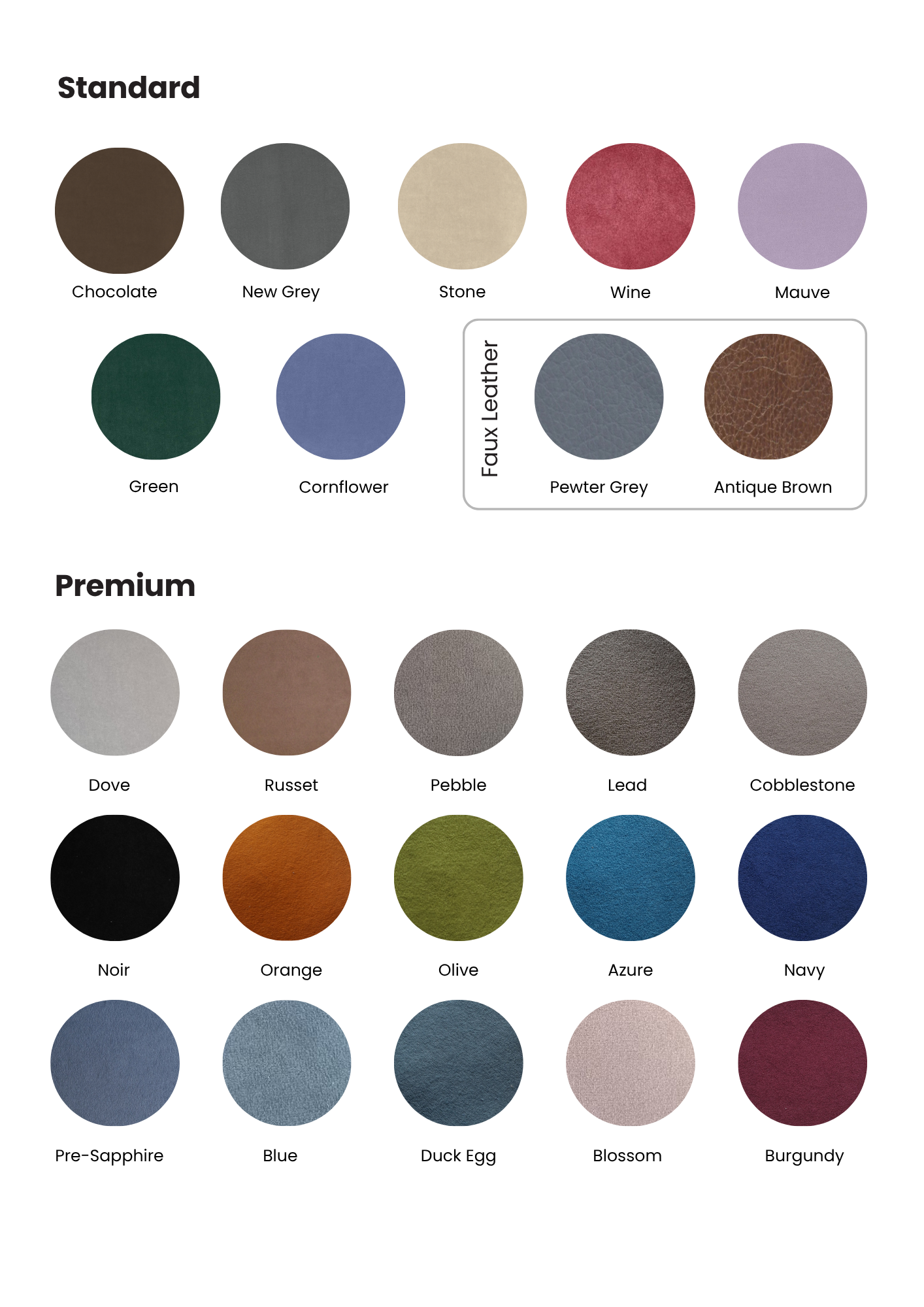 A digital image with 24 fabric swatches detailed in circles